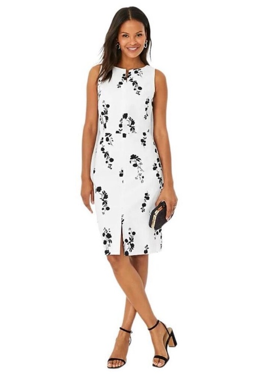 Ann Taylor Dresses & Skirts - Ann Taylor Midi Sleeveless Sheath Dress Cotton Linen Black White Floral Size 4